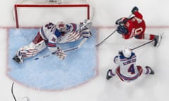 Vladimir Tarasenko of the Florida Panthers scores a goal past Igor Shesterkin of the New York Rangers during the third period of Saturday’s Game 6 of the Eastern Conference finals.