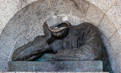 A view of the vandalised bust of Cecil John Rhodes with his head removed at the Rhodes Memorial in Cape Town, South Africa, 15 July 2020.