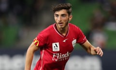 Josh Cavallo during the game at AAMI Park. He wrote on Instagram that he received homophobic abuse from crowd members at the stadium on Saturday night.