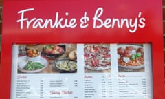 A menu at a Frankie & Benny's restaurant