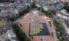 A giant poster installed in a square in Geneva