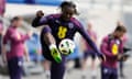 England's Eberechi Eze controls the ball during a public open training session at Jena Stadium.