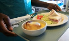 A woman’s hands holding a tray of food