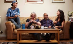 The Michael family, (left to right) Louis, Carolyne, Andy and Alex Michael on Channel 4’s Gogglebox