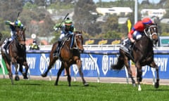 James McDonald riding Verry Elleegant defeats Brett Prebble on Incentivise to win the Melbourne Cup.