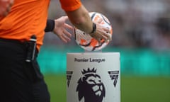 A football is placed on the Premier League stand at St James' Park, Newcastle.