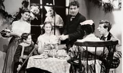 Shirley Dynevor-White, seated centre, in Joan Littlewood’s adaptation of A Christmas Carol for her Theatre Workshop company at the Theatre Royal, Stratford East, in 1953. Next to her, in the dark suit, is Harry H Corbett