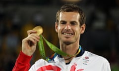 Andy Murray with his gold medal following victory in the men’s singles final at the Olympics in Rio