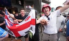 England fans with a flag in Gelsenkirchen