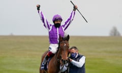 Frankie Dettori celebrates after riding Mother Earth to win the 1,000 Guineas at Newmarket on Sunday