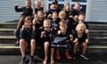 Young All Blacks rugby fans at Central school in New Plymouth, New Zealand