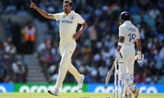 Australia’s Mitchell Starc celebrates dismissing Virat Kohli on day two of the World Test Championship final