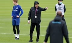 Carlo Ancelotti issues instructions during a training session at Finch Farm.