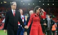 Liverpool’s principal owner, John W Henry, and his wife, Linda Pizzuti, at Anfield prior to a game against Huddersfield in April 2019