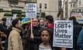 LGBT rights protesters outside the Dorchester hotel near Hyde Park, central London