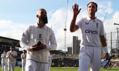 Moeen Ali walks off at the Oval alongside Stuart Broad