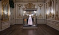 The dress from the back cover of Speak Now (Taylor’s Version) displayed in the music room of Norfolk House at the V&amp;A.