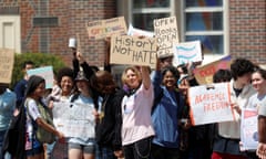 FILE PHOTO: Students walk out to protest DeSantis's education policies in Florida<br>FILE PHOTO: Students stage a walk out from Hillsborough High School to protest after Florida education officials voted to ban classroom instruction on gender identity and sexual orientation in all public school grades, expanding on a law signed by Republican Governor Ron DeSantis that barred such lessons for younger students and was derided by critics as the "Don't Say Gay" bill in Tampa, Florida, U.S., April 21, 2023. REUTERS/Octavio Jones/File Photo