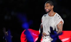 NFL: Super Bowl LVIII-San Francisco 49ers at Kansas City Chiefs<br>Feb 11, 2024; Paradise, Nevada, USA; Recording artist Usher performs during the halftime show of Super Bowl LVIII at Allegiant Stadium. Mandatory Credit: Kirby Lee-USA TODAY Sports