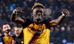 Roma's Tammy Abraham celebrates scoring their fourth goal.