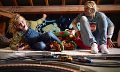Ben Martin and son Phoenix playing Scalextric
