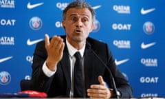 Luis Enrique talks to the media as his official presentation as PSG’s new manager.