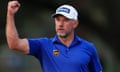 Lee Westwood enjoys making birdie at the famous 17th at Sawgrass on his third round