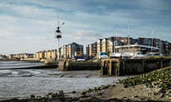 The Thurrock Yacht Club and apartment blocks on the banks of the River Thames at Grays in Essex.<br>DJET1J The Thurrock Yacht Club and apartment blocks on the banks of the River Thames at Grays in Essex.