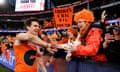 Sam Taylor of the Giants celebrates with fans after winning their elimination final against St Kilda