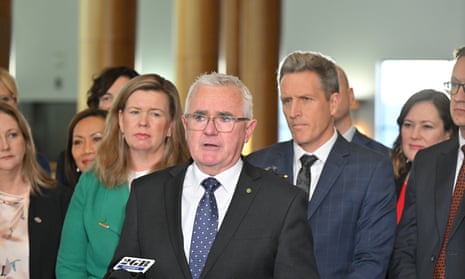 Independent MP Andrew Wilkie with members of the Bring Julian Assange Home parliamentary group at Parliament House today.