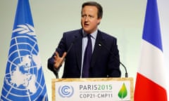 David Cameron delivers a speech to the Paris climate change conference. His government’s policies fly counter to the agreement reached in Paris.