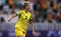 Michelle Heyman of Australia celebrates scoring their sixth goal against Zambia in the Olympic football match in Nice.