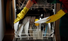 unloading dishwasher