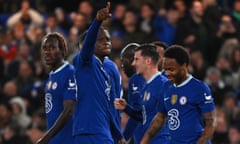 Denis Zakaria celebrates with teammates after scoring during the Champions League match between Chelsea and Dinamo Zagreb.