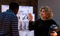 Leeanna Walsman (right) as Kelvin in rehearsal for the Malthouse Theatre’s adaptation of Solaris.