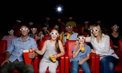 Family watching 3d movie