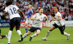 England v Finland<br>football MANCHESTER, ENGLAND - JUNE 5: Karen Carney of England celebrates scoring the winning goal against Finland during the Women's UEFA European Championship 2005 Group A game between England and Finland at the City of Manchester Stadium on June 5, 2005 in Manchester, England. (Photo by Alex Livesey/Getty Images) *** Local Caption *** Karen Carney