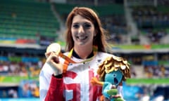 Bethany Firth with her gold medal after winning the 200m freestyle S14 final and setting a Paralympic record.