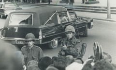 Days of terror: Canadian soldiers guard the funeral cortege of Quebec Labor Minister Pierre Laporte;<br>CANADA - OCTOBER 20: Days of terror: Canadian soldiers guard the funeral cortege of Quebec Labor Minister Pierre Laporte; murdered by FLQ terrorists. (Photo by Doug Griffin/Toronto Star via Getty Images)