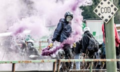 Protesters clash with riot police during a rally against the Austrian government’s planned re-introduction of border controls at the Brenner pass.