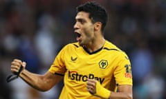 Raúl Jiménez celebrates after scoring for Wolves against Preston in the Carabao Cup last season.