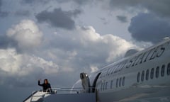 US-POLITICS-HARRIS<br>US Vice President Kamala Harris waves as she boards Air Force Two at Fort Lauderdale-Hollywood International Airport in Fort Lauderdale, Florida, on March 23, 2024. (Photo by Drew ANGERER / AFP) (Photo by DREW ANGERER/AFP via Getty Images)