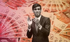 Rishi Sunak over a background of £50 notes