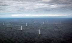 Offshore wind turbines.