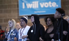 Emmy Adams, Jorge Flores, Carlitos Rodriguez, Nia Arrington, Christian Carter<br>Emmy Adams, of Golden, Colo., joins Jorge Flores and Carlitos Rodriguez, both survivors of the shooting at Stoneman Douglas High School in Parkland, Fla., and Nia Arrington and Christian Carter, activists from Pittsburgh, from left, in singing during the kickoff event for the Vote For Our Lives movement to register voters, Thursday, April 19, 2018, at Clement Park in Littleton, Colo. The event was held on the eve of the 19th anniversary of the shootings at Columbine High School, which is located on the east end of the park southwest of Denver. (AP Photo/David Zalubowski)