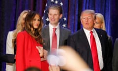 Republican U.S. presidential candidate Donald Trump makes a face as he and his wife Melania and members of their family leave the stage at his caucus night rally in Des Moines, Iowa February 1, 2016. REUTERS/Scott Morgan