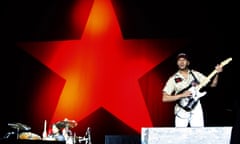 Anger is an energy … Rage Against the Machine’s Brad Wilks (left) and Tom Morello onstage in 2008.