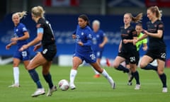 Chelsea’s Samantha Kerr runs at Manchester City’s defence