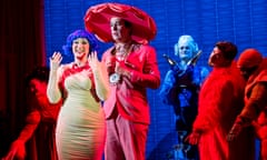 Jenny Stafford as Manon and Edward Hawkins as Geronte, centre, in Manon Lescaut at Hackney Empire.