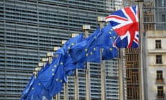 A lone Union flag flying alongside EU flags outside the European commission HQ in Brussels ahead of Theresa May’s visit tonight.